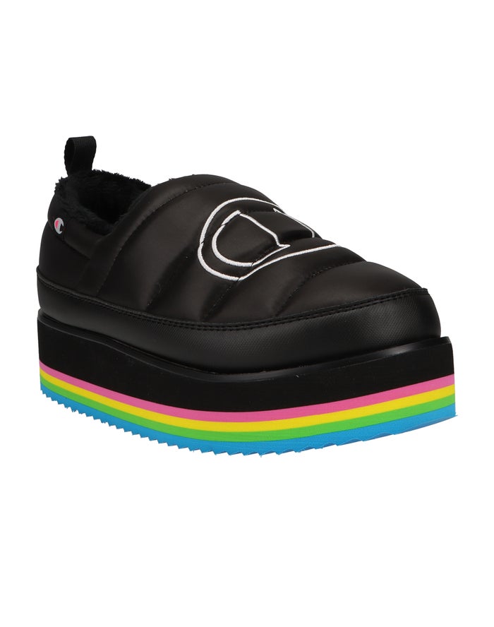 Champion Womens Slippers NZ - Platform Black ( 9286-CIUZF )